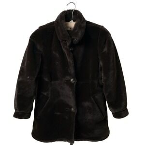 J Percy Marvin Richards Reversible Faux Fur Coat Brown Tan Small Petite USA PS